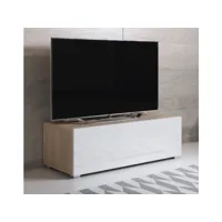 meuble tv 1 porte  100 x 32 x 40cm   sonoma et blanc finition brillante  suspendu ou sur pieds  modèle luke h1 tvsd031sowhp-1box
