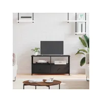 meuble tv de salon  armoire télévision  banc tv noir 90x33x45 cm bois d'ingénierie et fer -neww43010