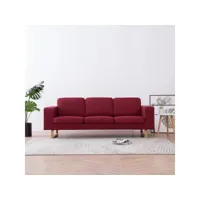 canapé fixe 3 places  canapé scandinave sofa tissu rouge bordeaux meuble pro frco90344