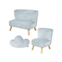 roba ensemble lil sofa pour enfants - canapé + fauteuil + coussin décoratif - bleu