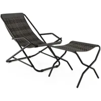 giantex chaise de loisirs pliable pour extérieur avec ottoman et accoudoirs, chaise longue de plage portable pour porche, piscine, patio, gris (deux)