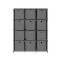étagère à 12 cubes avec bo?tes gris, bibliothèque - étagère de rangement 103x30x141 cm tissu wer90137 meuble pro
