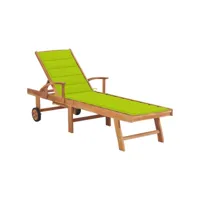 chaise longue avec coussin vert vif bois de teck solide