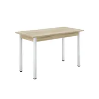 table de salle à manger cuisine bureau mdf mélaminé acier 120 cm beige blanc helloshop26 03_0006267