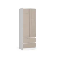 eline - armoire 2 portes style moderne chambre à coucher - 60x180x51 - 2 tiroirs - dressing - beige