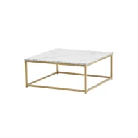 table basse carré imitation marbre structure acier doré 80*80