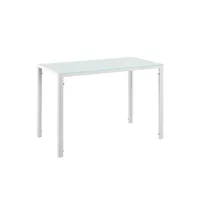 table de salle à manger cuisine salon verre pieds acier 105 cm blanc helloshop26 03_0006261