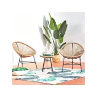 salon de jardin 2 fauteuils oeuf + table basse beige, acapulco