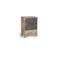 table de chevet 1 tiroir et 2 portes - bois de manguier - naturel et multicolore -60x43x30
