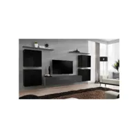 ensemble mural - switch iv - 1 vitrine - 1 banc tv - 2 étagères - noir et graphite - modèle 2