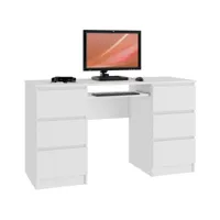 goya - bureau informatique moderne 135x77x50 cm - 6 tiroirs + support clavier - gaming  - table ordinateur multi-rangements - blanc