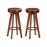 lot de deux tabourets de bar design chaise siège bois d'acacia cuir véritable helloshop26 1202112