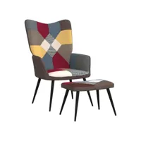 fauteuil salon - fauteuil de relaxation avec repose-pied patchwork tissu 61x70x96,5 cm - design rétro best00002388548-vd-confoma-fauteuil-m05-757