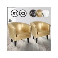 miadomodo® fauteuil chesterfield - lot de 2, en simili cuir et bois, avec éléments décoratifs en cuivre, 58 x 71 x 70 cm, doré