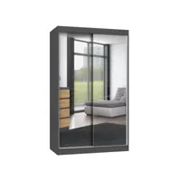 paolo - armoire à 2 portes coulissantes - 2 miroirs - l. 120 cm - dressing de chambre 2 portes - gris