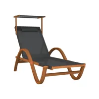 chaise longue avec auvent gris textilène/bois massif peuplier