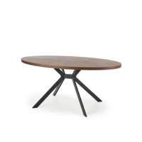 table de salle à manger ovale avec plateau plaqué noyer et piètement design en métal noir bendis 449