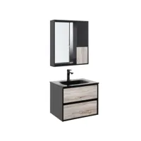 meuble vasque avec miroir et cabinet 60 cm bois clair et noir teruel 304053