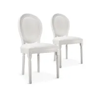 paris prix - lot de 2 chaises médaillon similicuir versailles 96cm blanc