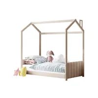lit cabane enfant 90x200cm en velours - cadre à lattes - beige