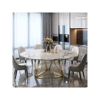 table de salle à manger ronde moderne effet marbre blanc et pied doré dorone