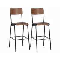 lot de deux tabourets de bar design chaise siège marron contreplaqué solide et acier helloshop26 1202082