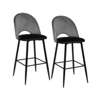 lot de 2 chaises de bar effet velours kara - hauteur d'assise 76 cm - gris ardoise