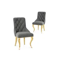 lot de 2 chaises en velours gris pieds en métal doré rocco