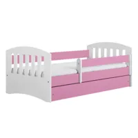 lit enfant avec barrière de sécurité amovible rose klaky-80x180