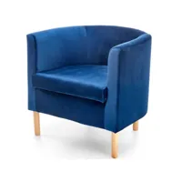 fauteuil lounge en velours bleu avec pieds en bois massif kelen 189