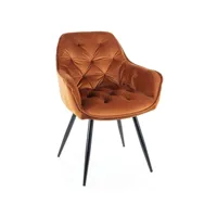chaise avec accoudoir velours matelassé et acier noir klakine - lot de 2-couleur orange brûlé