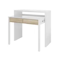 bureau extensible blanc avec 2 tiroirs bois clair karel 99 cm
