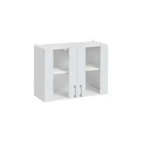 cuisineandcie - meuble haut de cuisine eco blanc brillant 2 portes vitrées l 80 cm