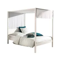 lit à baldaquin 140x200 cm avec ciel de lit pin massif laqué blanc pinie