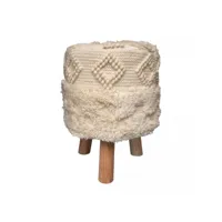 tabouret fait main zafi crème 35x35 en laine idéal pour une salle à manger