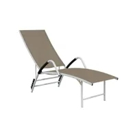 transat chaise longue bain de soleil lit de jardin terrasse meuble d'extérieur textilène et aluminium taupe helloshop26 02_0012934