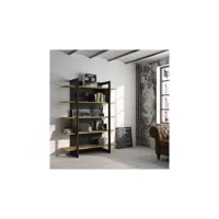 bibliothèque ouverte 5 étagères bois-noir - theau - l 136 x l 44 x h 180 cm - neuf