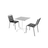 ensemble table de terrasse stratifié béton gris et 2 chaises gris