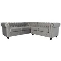 canapé d'angle capitonné style chesterfield gustave velours argent