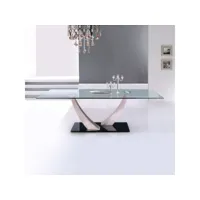 table de salle à manger kornel - plateau en verre trempé & structure en métal chromé
