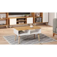 table basse de salon, table porte-revues avec 2 étagères et pieds, style scandi, 55x90h55 cm, coloris blanc et érable 8052773821162