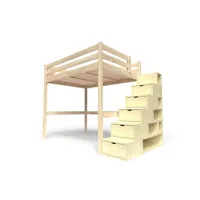 lit mezzanine bois avec escalier cube sylvia 140x200  vernis naturel cube140-v