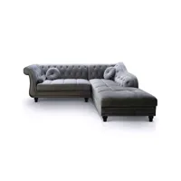 canapé d'angle brittish velours argent style chesterfield