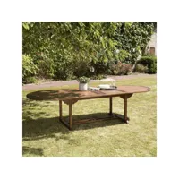 hanna - table de jardin 10/12 personnes - ovale double extension 200/300 x 120 cm en bois teck huilé