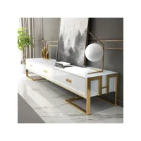 meuble tv blanc avec tiroirs base or laqué luxuria