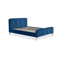 lit scandinave avec tête de lit et sommier 140x190cm delano velours bleu