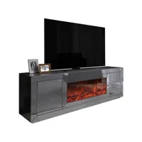 meuble tv design avec cheminée artificielle intégrée en miroir anthracite livré monté 200cm de largeur collection fibramu viv-95698