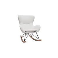 rocking chair scandinave en tissu velours côtelé beige, métal noir et bois clair eskua