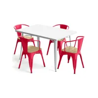 pack table de salle à manger et 4 chaises de salle à manger avec accoudoirs design industriel - nouvelle édition - bistrot stylix rouge