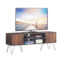 gientex meuble tv 2 étagères ouvertes, pour tv 152,4 cm au max, support de télévision avec trous de gestion des câbles et étagère réglable, banc tv pour salon, chambre